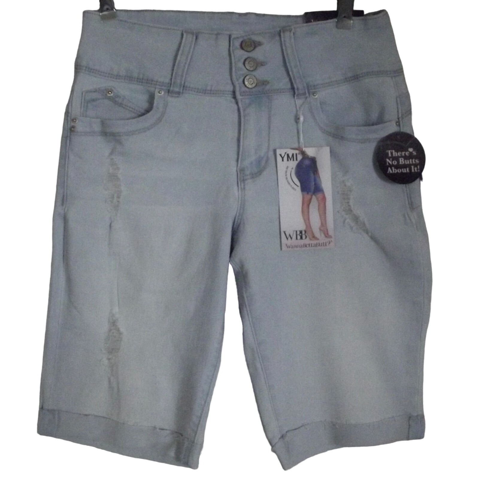 YMI WBB 1/25 Mid Rise Bermuda Jean Shorts Denim Rips Grind