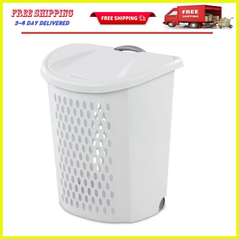 Wheeled Hamper Plastic Laundry Basket With Wheels - White, For Home, Dorm