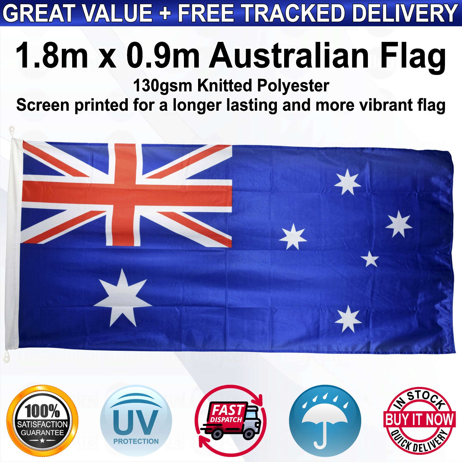 Australian Flag - Heavy-Duty - Red, White and Blue 1.8m x 0.9m