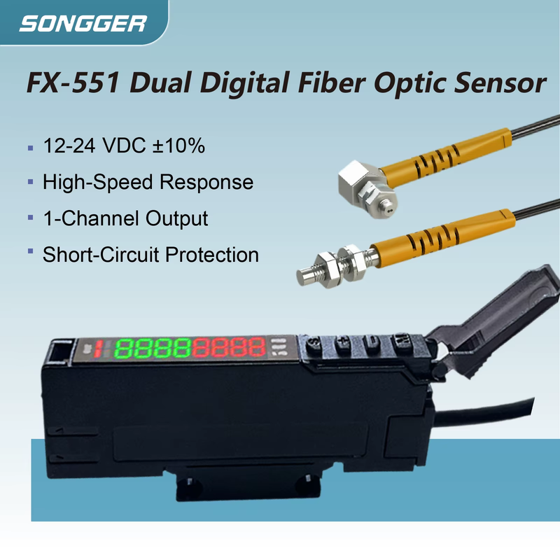 FX-551 Digital Fiber Optic Sensor 12-24V NPN Diffuse Through Beam Switch for Con