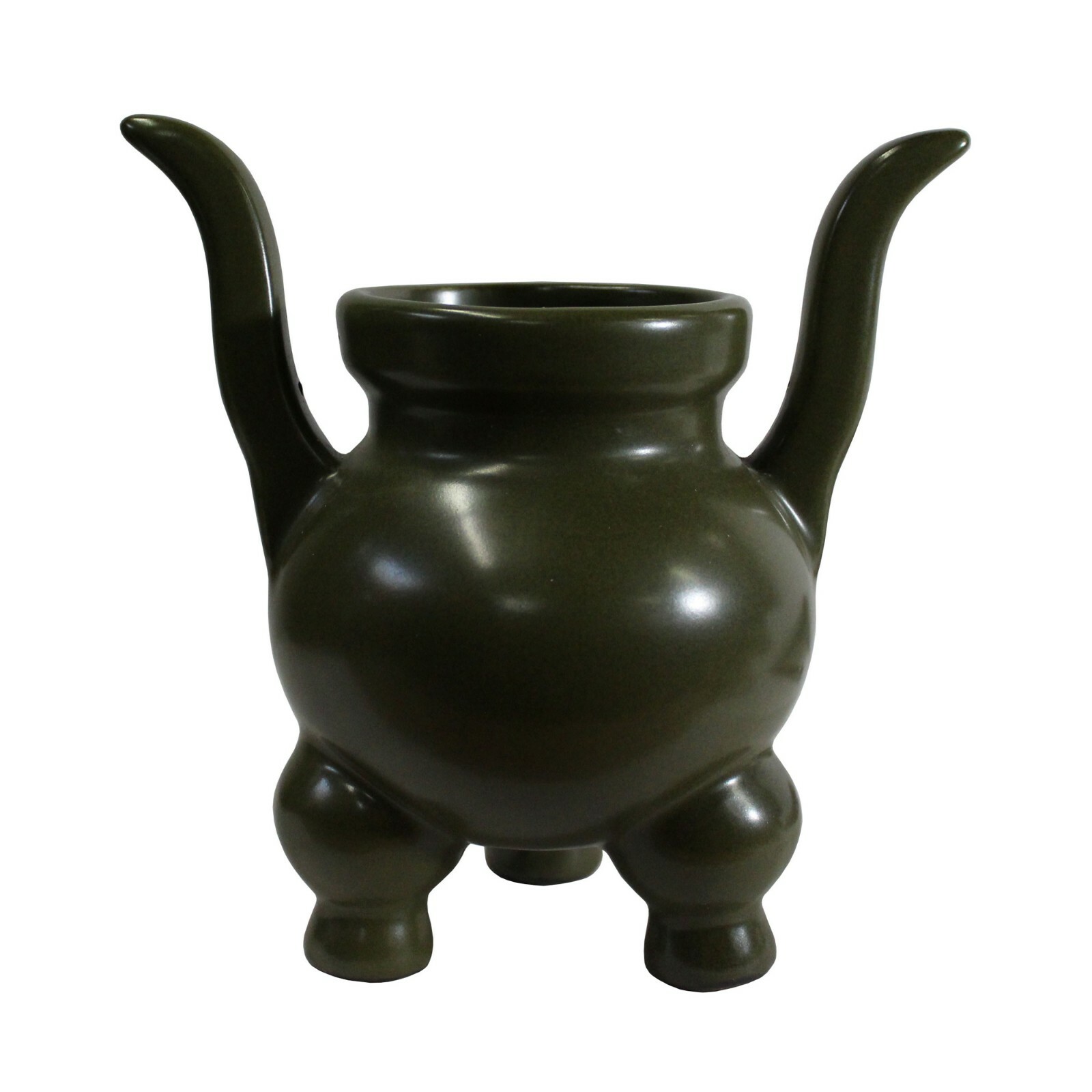 Chinese Handmade Dark Olive Army Green Ceramic Accent Ding Holder ws326S Chinese Handmade Dark Olive Army Green Ceramic Accent Ding Holder ws326S