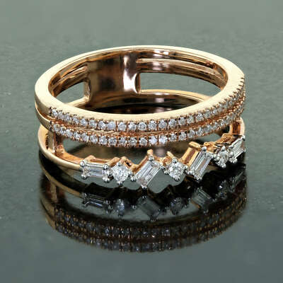 Pre-owned Jewelwesell 10k Rose Gold Baguette Round Diamond Wave Multi-row Fancy Band Ring 0.40ct In White