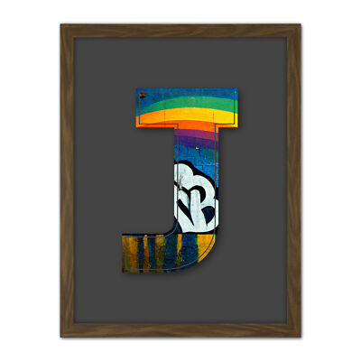 Letter J Pride Rainbow Graffiti Alphabet Initial Framed Wall Art Print 18X24 In