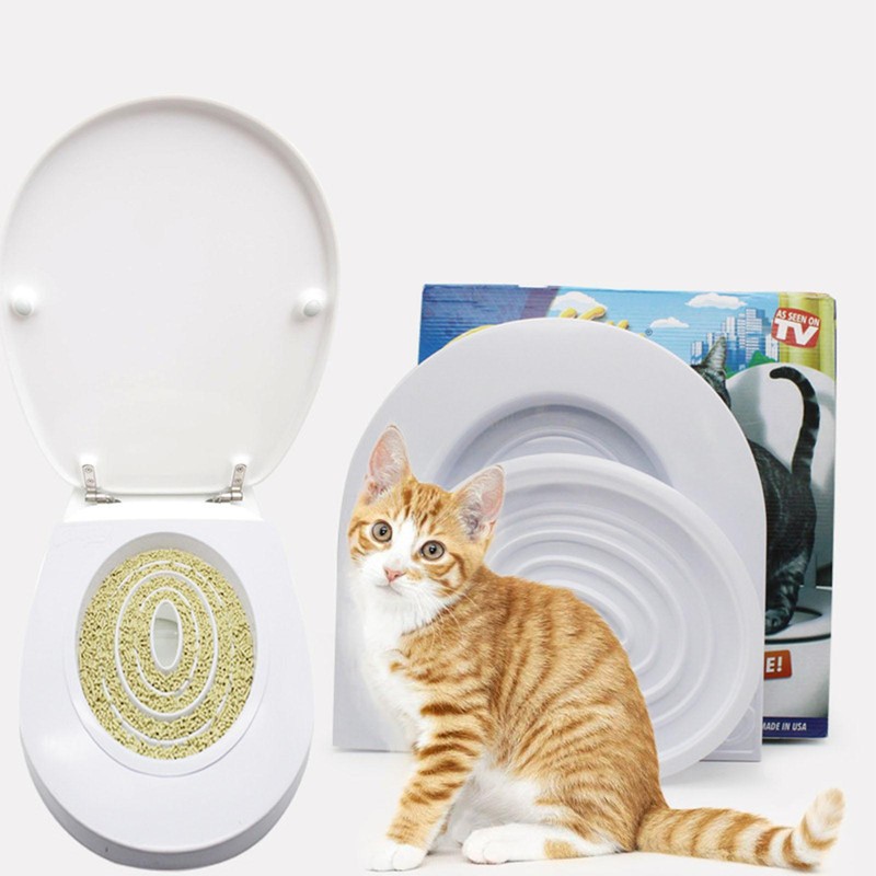 White Plastic Pet Cat Toilet Training Kitty Cat Cleaning Sys