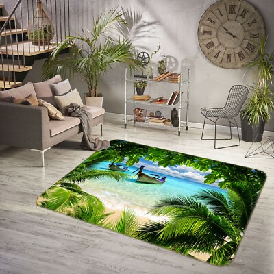 3D Coconut Tree Boat Lake NAO6152 Game Rug Mat Elegant Photo Carpet Mat Fay