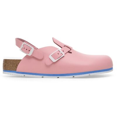 Pre-owned Birkenstock Kay Pro Leather Clogs Mules Slippers Sfb Safety Work Shoe Blue Coral In Coral Shell