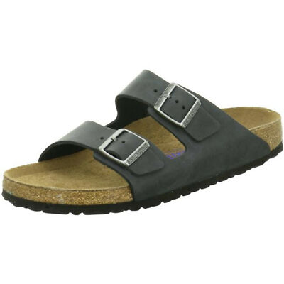Pre-owned Birkenstock Arizona Leather Oiled Black Sfb Slides Sandals Thongs Slip On Narrow