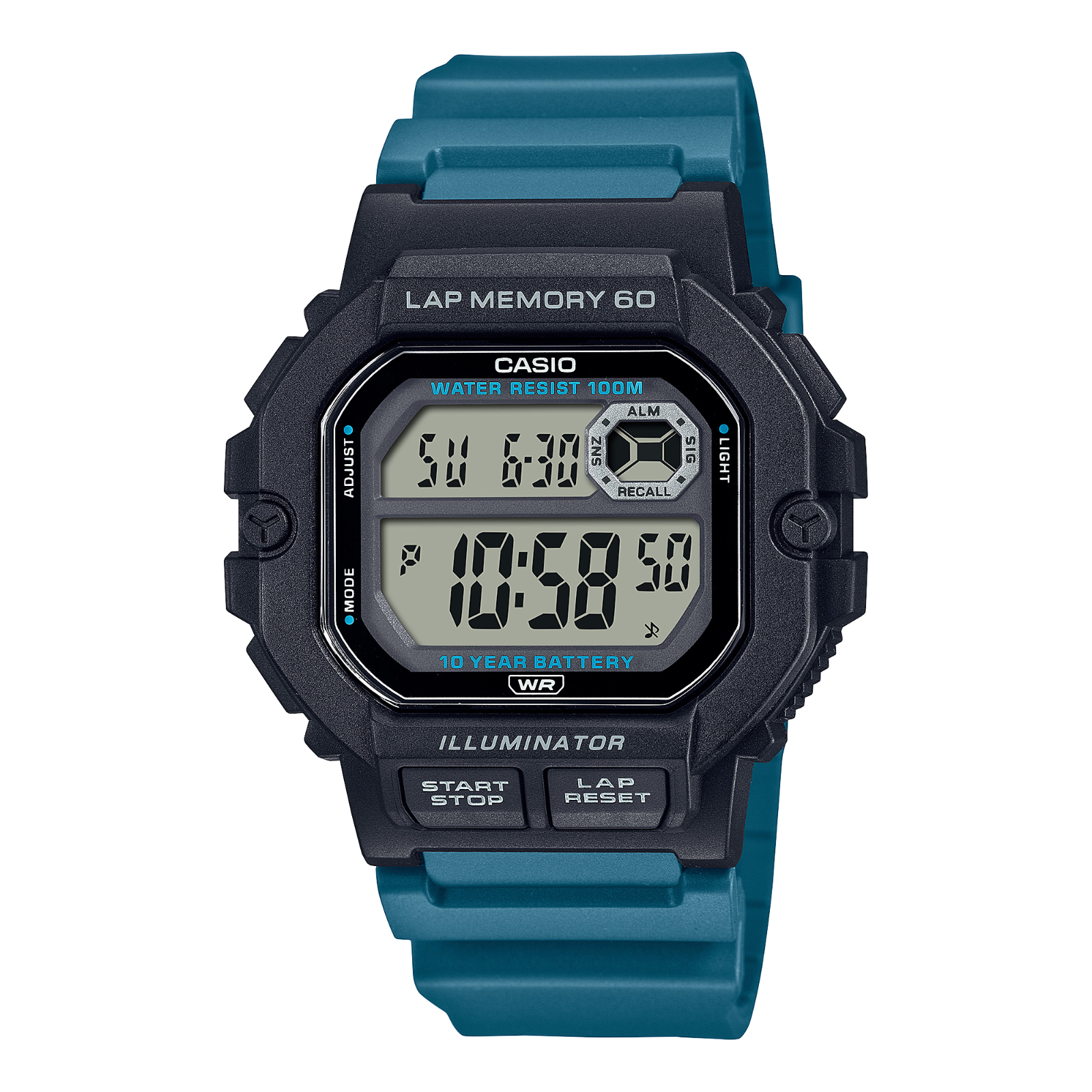 Casio WS-1400H-3AV, часы из полимера с памятью на 60 кругов, 3 будильника, батарея на 10 лет