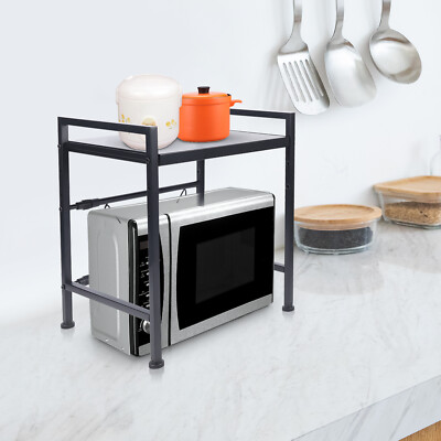 Double Layer Storage Microwave Oven Shelf Adjustable Stainless 2-Tier USA 