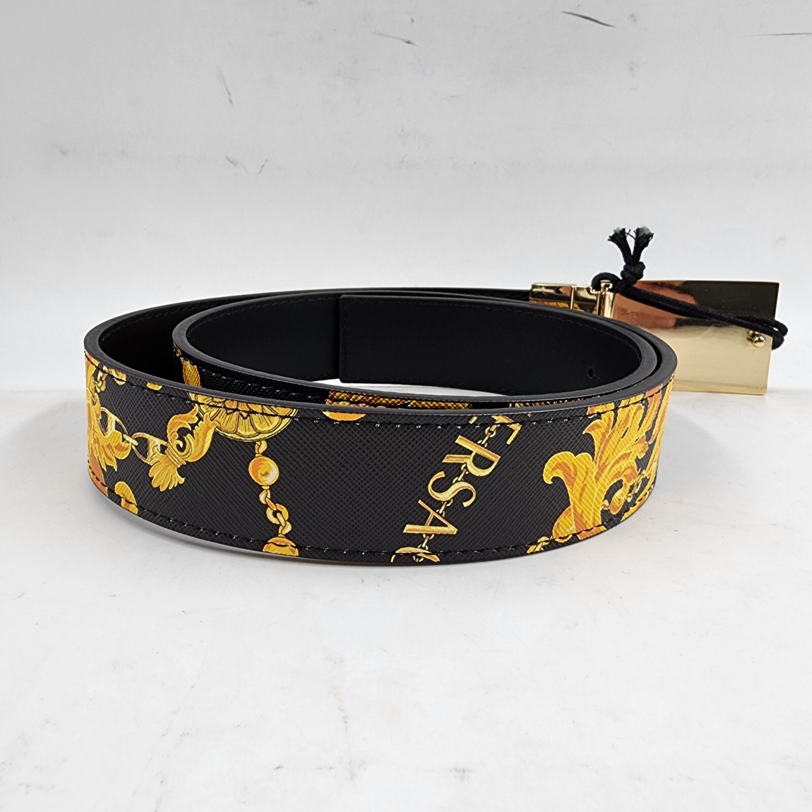 Versace Jeans Couture Signature Plate Buckle Adjustable Belt Men's Black/Gold 32 - Picture 10 of 22
