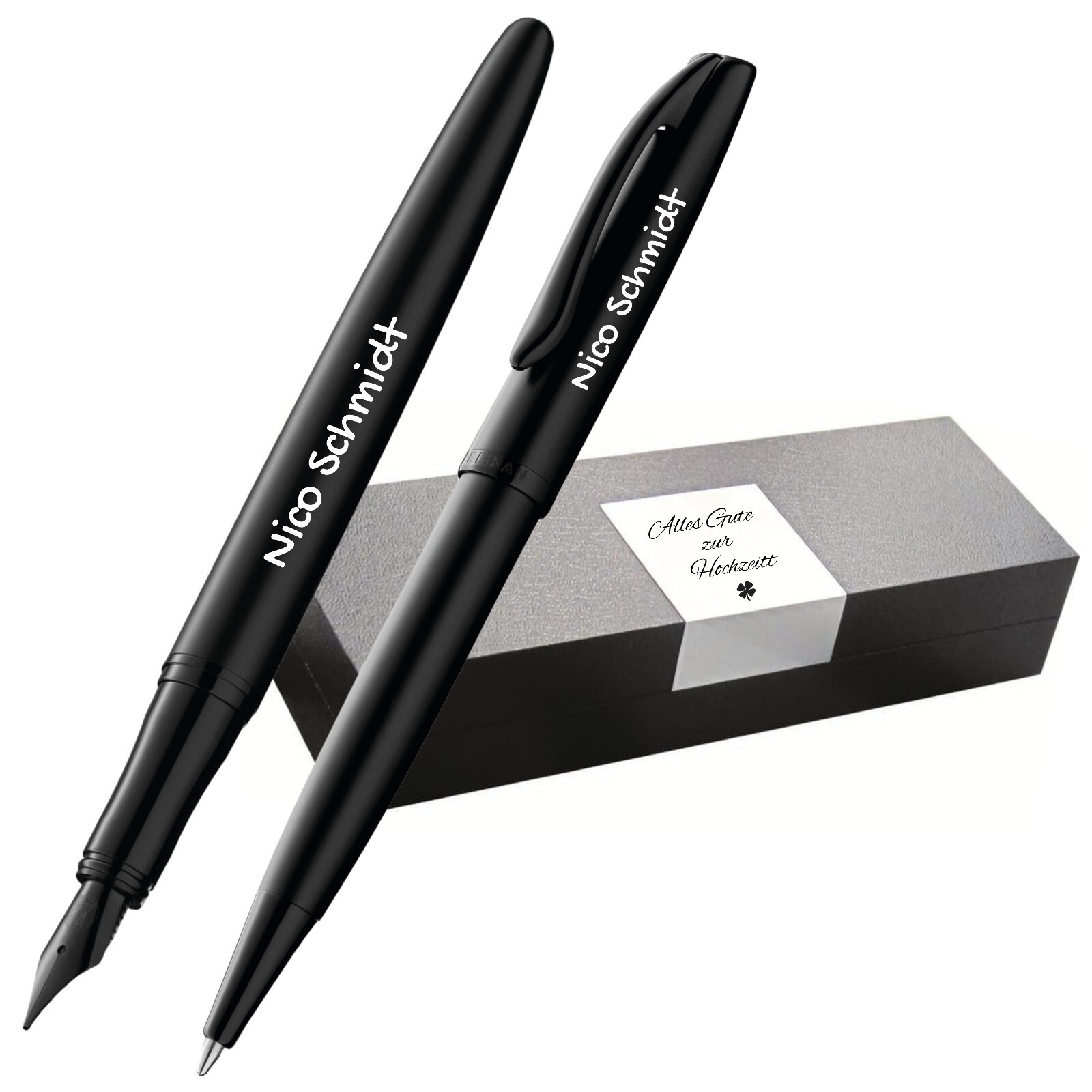 Pelikan Füllhalter Jazz Noble Elegance Mit Gravur - Inkl. Etui Für 10 Stifte, Farbe Perlmutt Weiß
