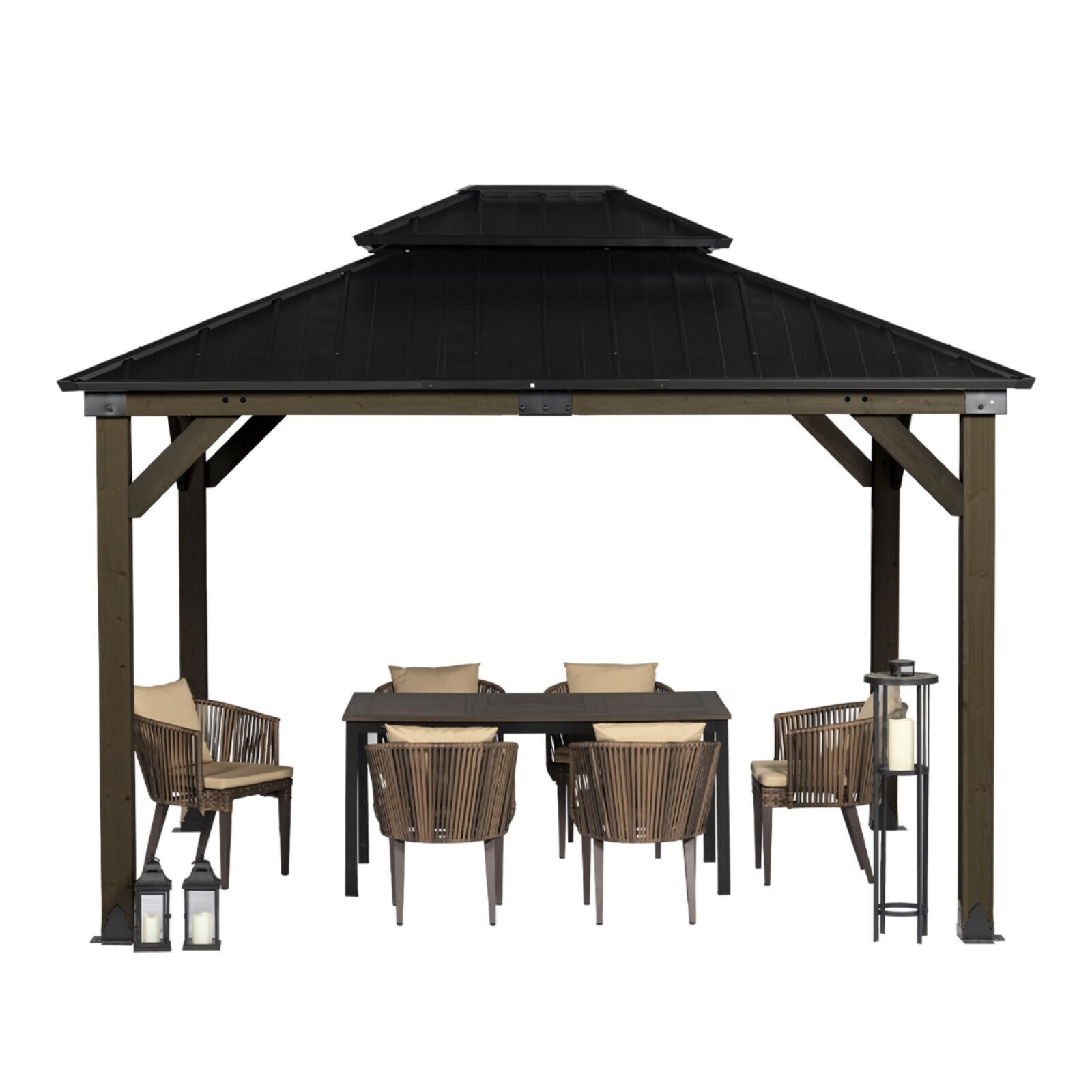 Aoodor 12 x 14 ft Outdoor Wood Gazebo with 2-Tier Galvanized Steel Roof