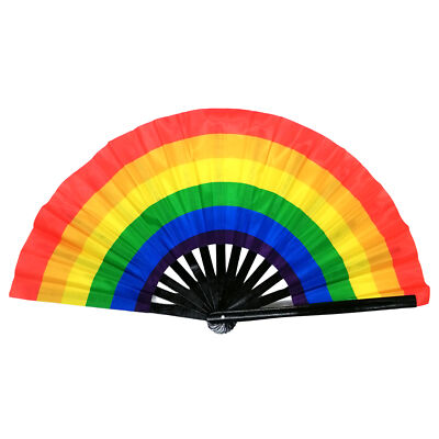Folding Fan Rainbow Rave Hand Fan with Bright Color for Festival Party