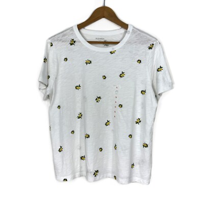 Old Navy Women s Size Large White Lemon Print EveryWear Slub-Knit T Shirt New