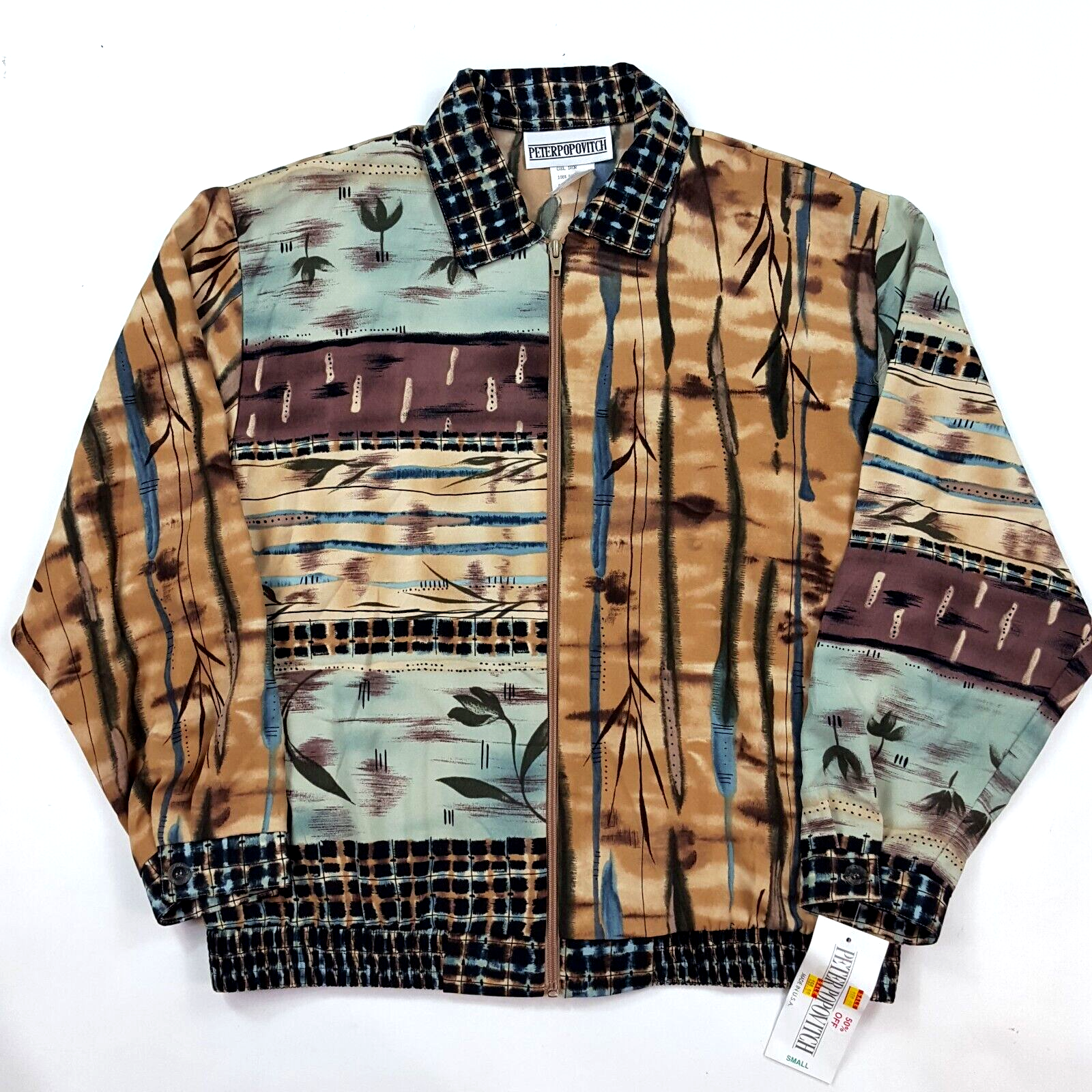 VTG 80s Flower Art Women's Small USA Made Zip Up Retro