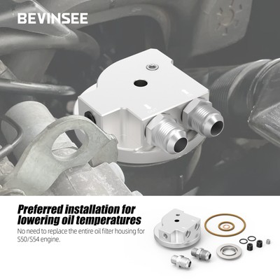 BEVINSEE For BMW E36 M3 E34 M50 S50 S52 S54 Engine Oil Cooler Adapter - Black