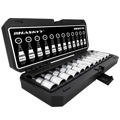 HASKYY 1/2 Zoll Innensechskant Inbus Schlüssel Nuss Set 5-22 mm Stecknüsse 12tlg