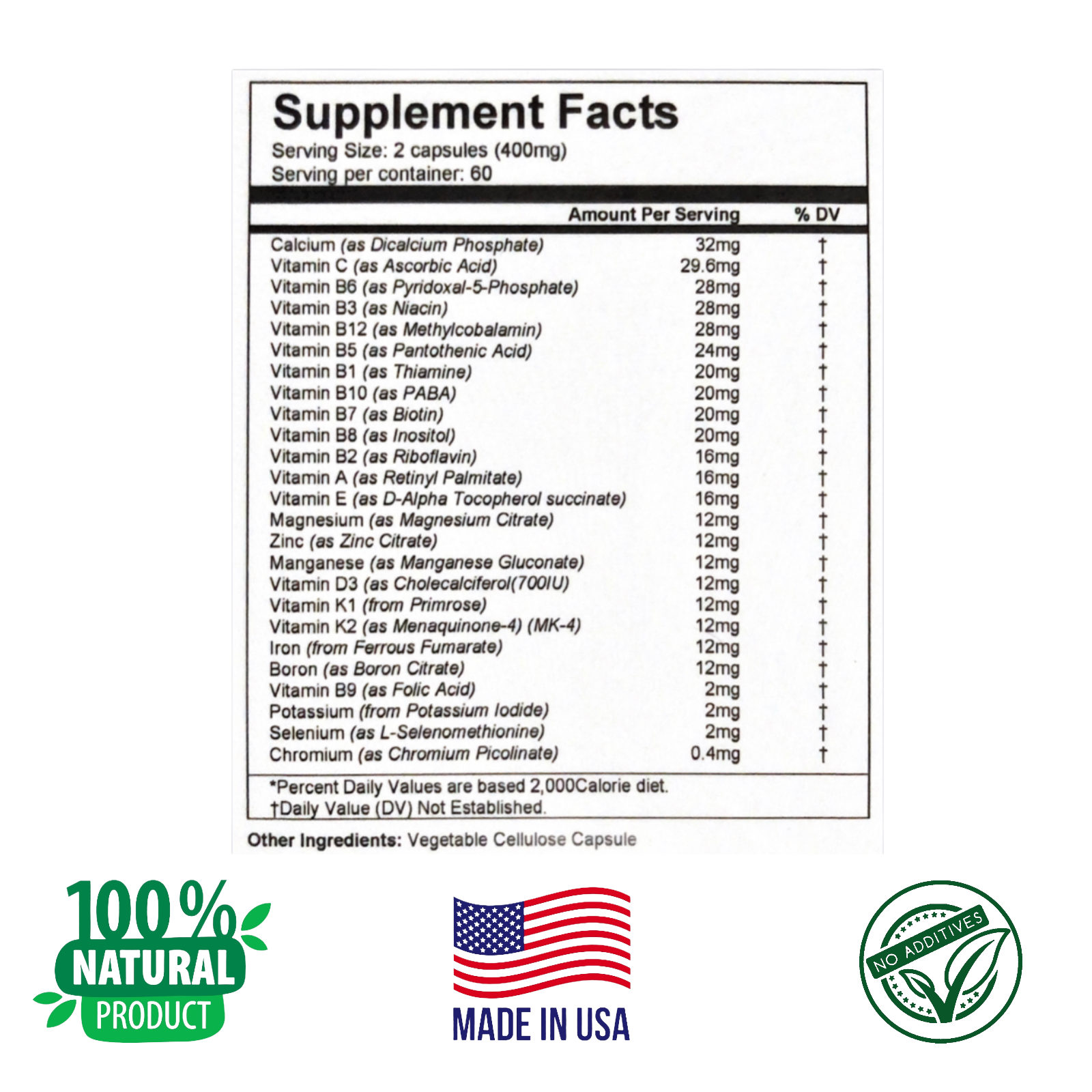 SUPER POWERFUL MULTI VITAMINS BIOMEDICAL FORMULA, 120 Capsules,  Daily Dosages.