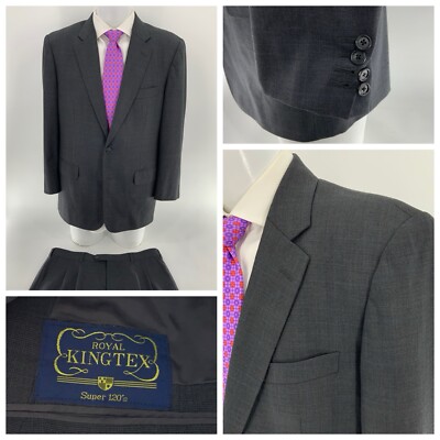 ROYAL KINGTEX Suit 40R Gray Plaid Super 120s 2B 1V Func Cuffs 35x28 YGI T4-106