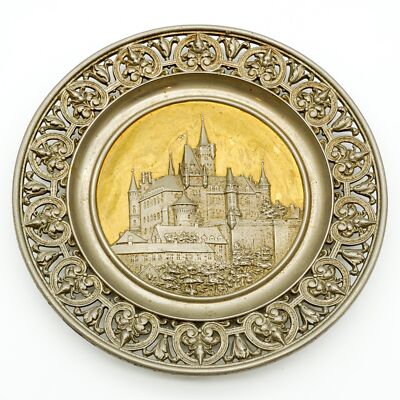 Vintage STW German Brass Reticulated Collector Plate Schloss Wernigerode Castle