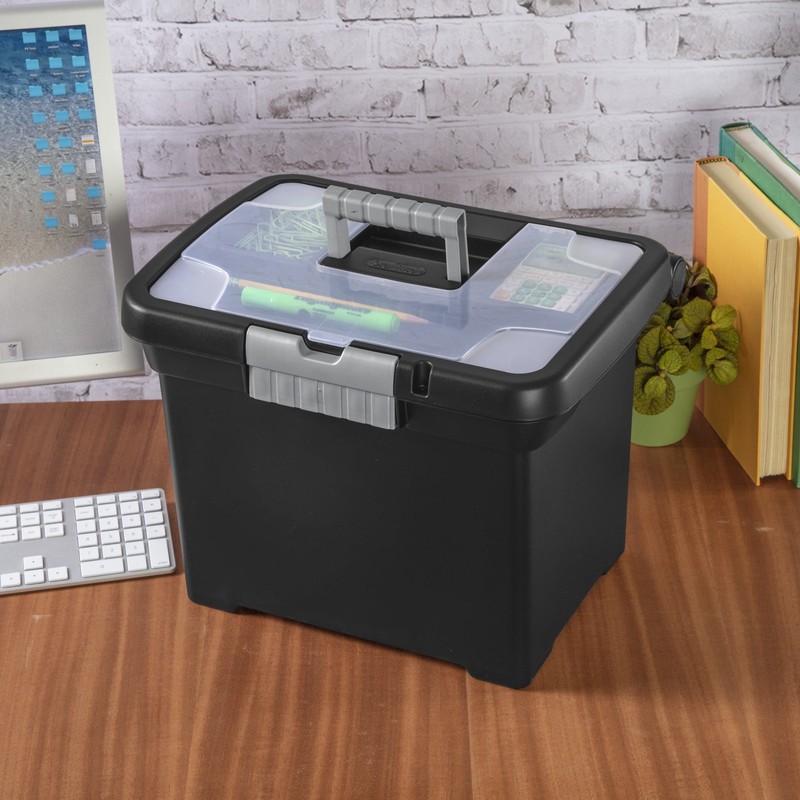 Portable File Box, Letter-Size Plastic File Storage Box with H...