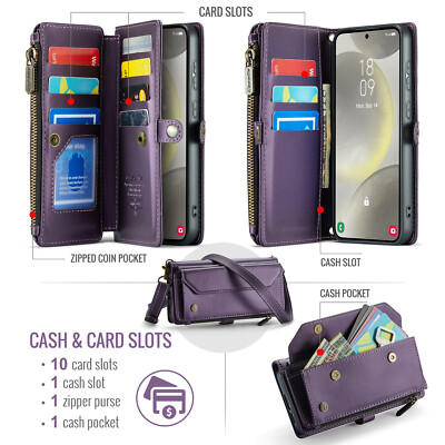 For Samsung Galaxy S24 S23 S22 S21 S10 Women Men Crossbody Wallet Phone Case
