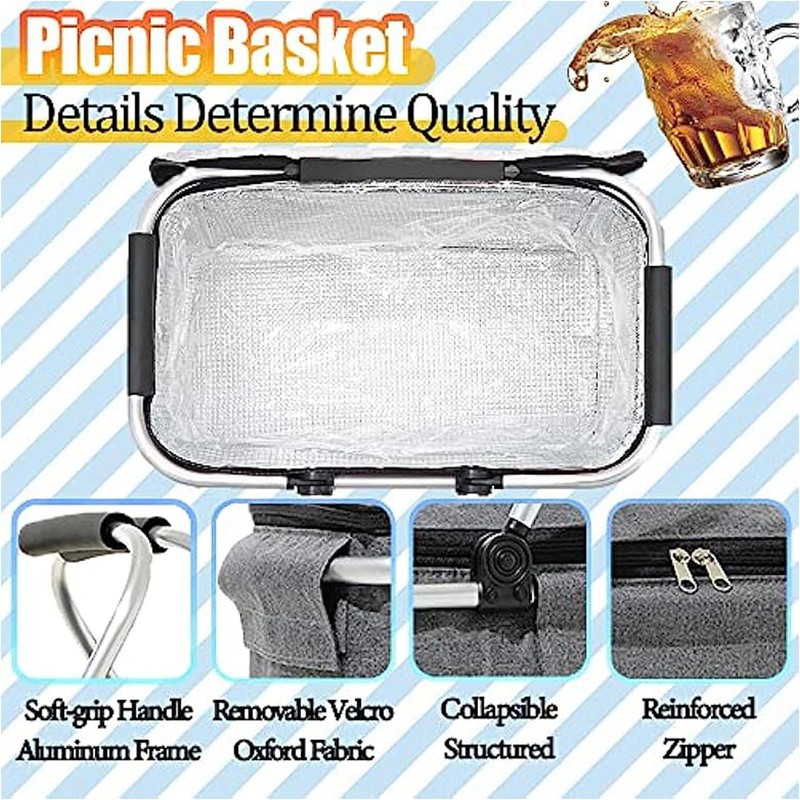 Cooler Bag Picnic Folding Basket Insulated Hamper Large Cool Bag