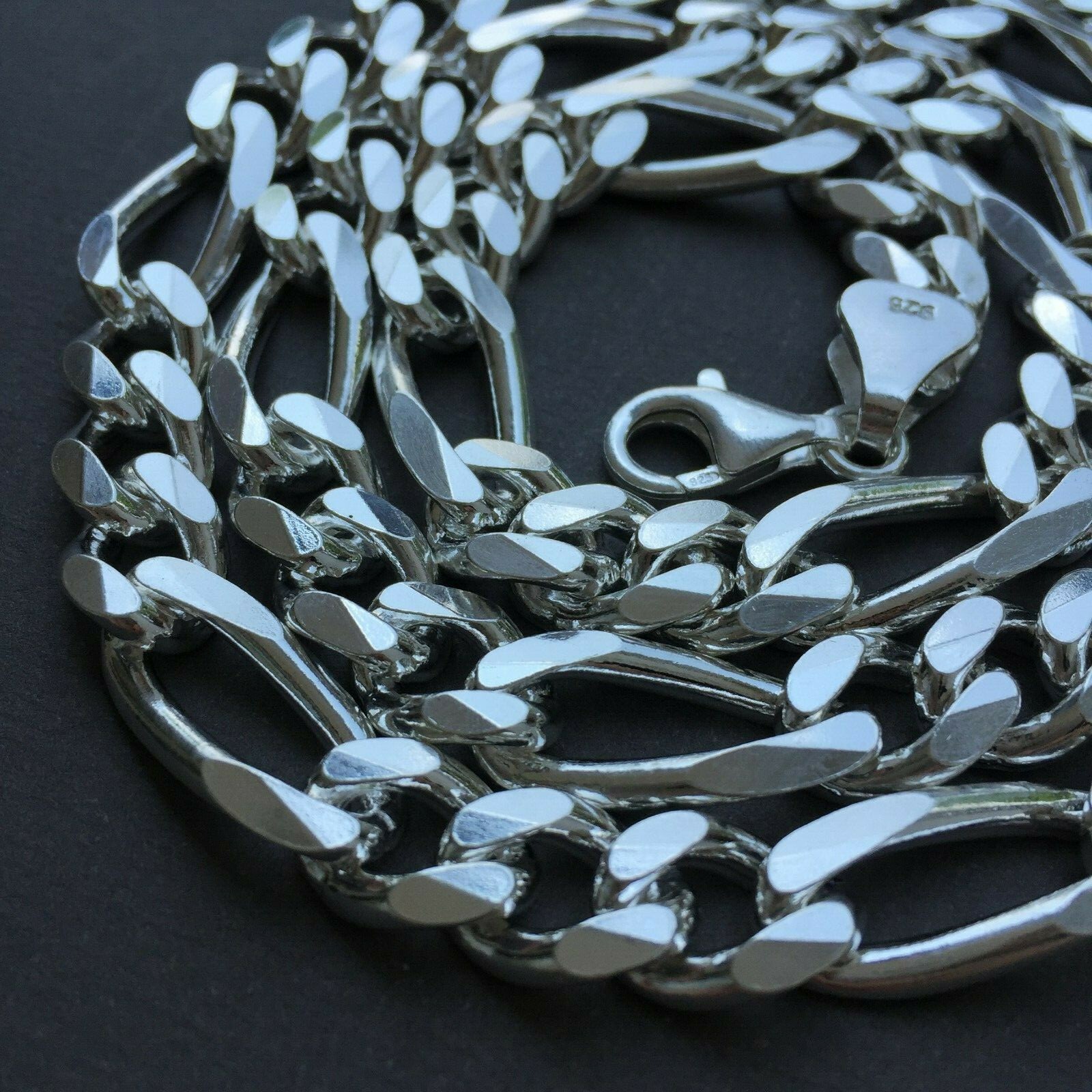 Pre-owned Handmade Real Mens Figaro Link Chain Necklace 11mm 126gr 28inch 925 Silver Sterling