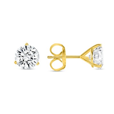 Pre-owned Shine Brite With A Diamond 6 Ct Round Earrings Studs Solid 14k Yellow Gold Brilliant Cut Push Back Martini In White/colorless