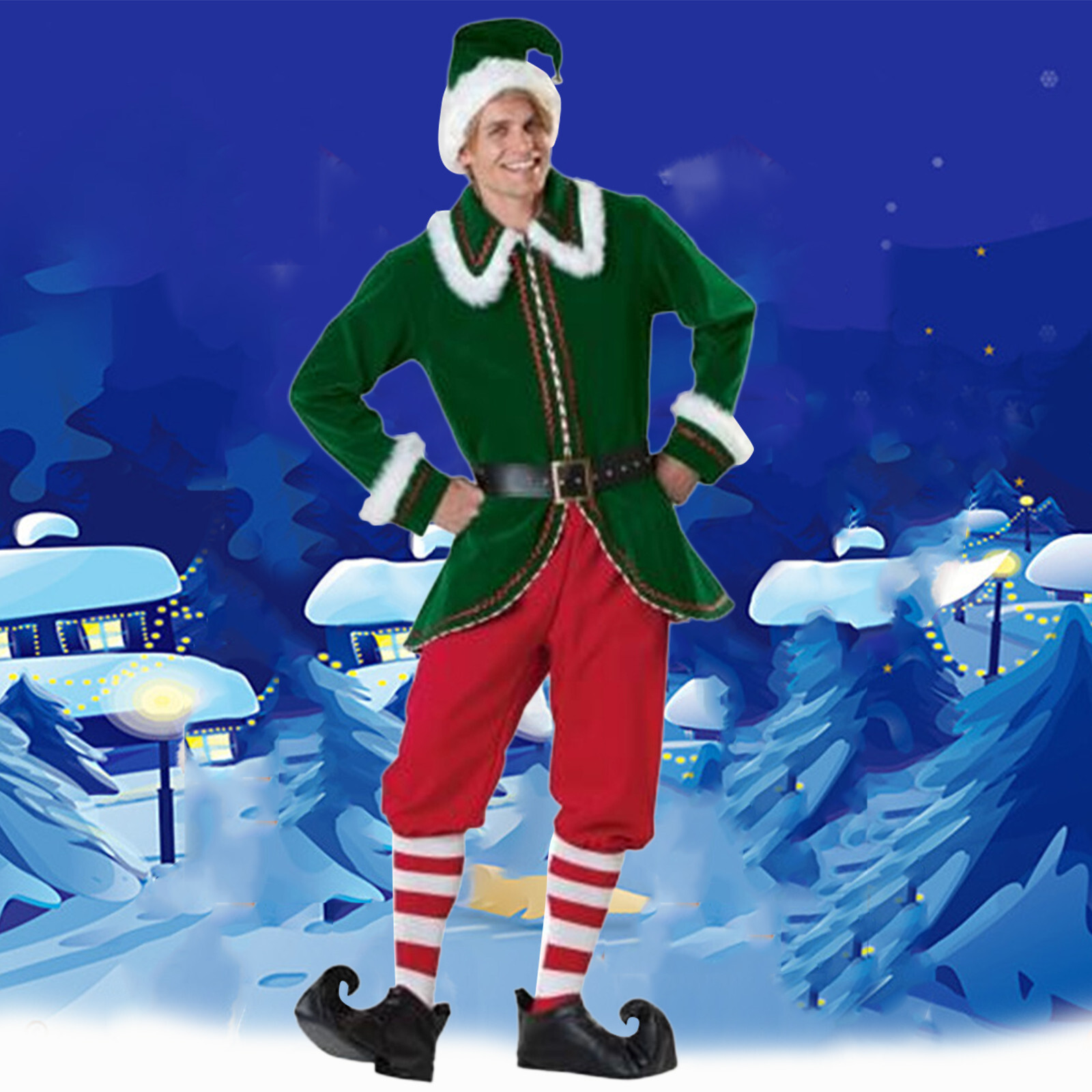 Man/Women Santa Claus Christmas Cosplay Long Sleeve Costume Elves Costumes Suit