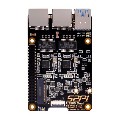 U2500 M.2 NVME Dual USB3.0 to 2.5g Ethernet for Raspberry pi 5 Adapter Board