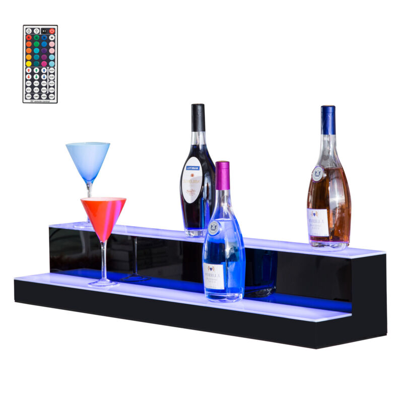 40 Inch 2 Step LED Lighted Liquor Bottle Display Shelf Bar Shelf