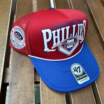 Philadelphia Phillies  47 Trucker Hat Mens Veterans Stadium Red Blue New (b2)