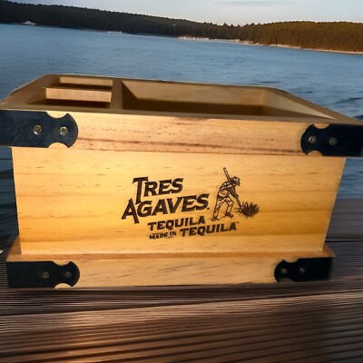 Tres Agaves Tequila Wooden Bar Caddy New