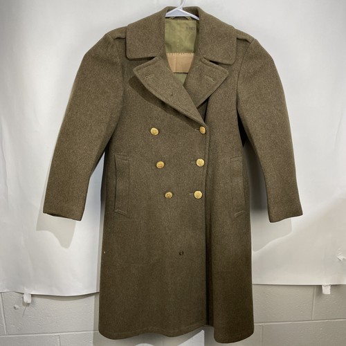 Military Wool Jacket Peacoat Gold Eagle Button Long 36 S R