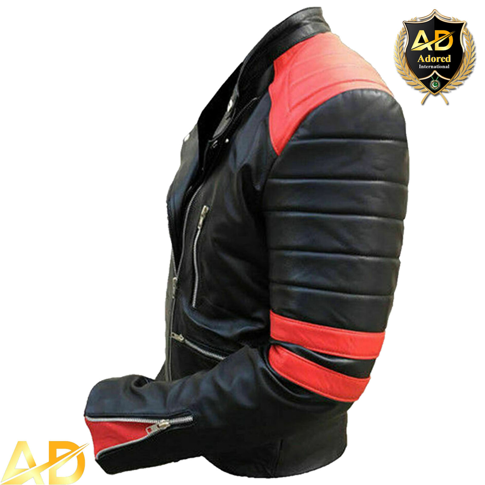 Pre-owned International Mens Leather Jackets Soft Biker-style Motor Design Red And Black Vintage