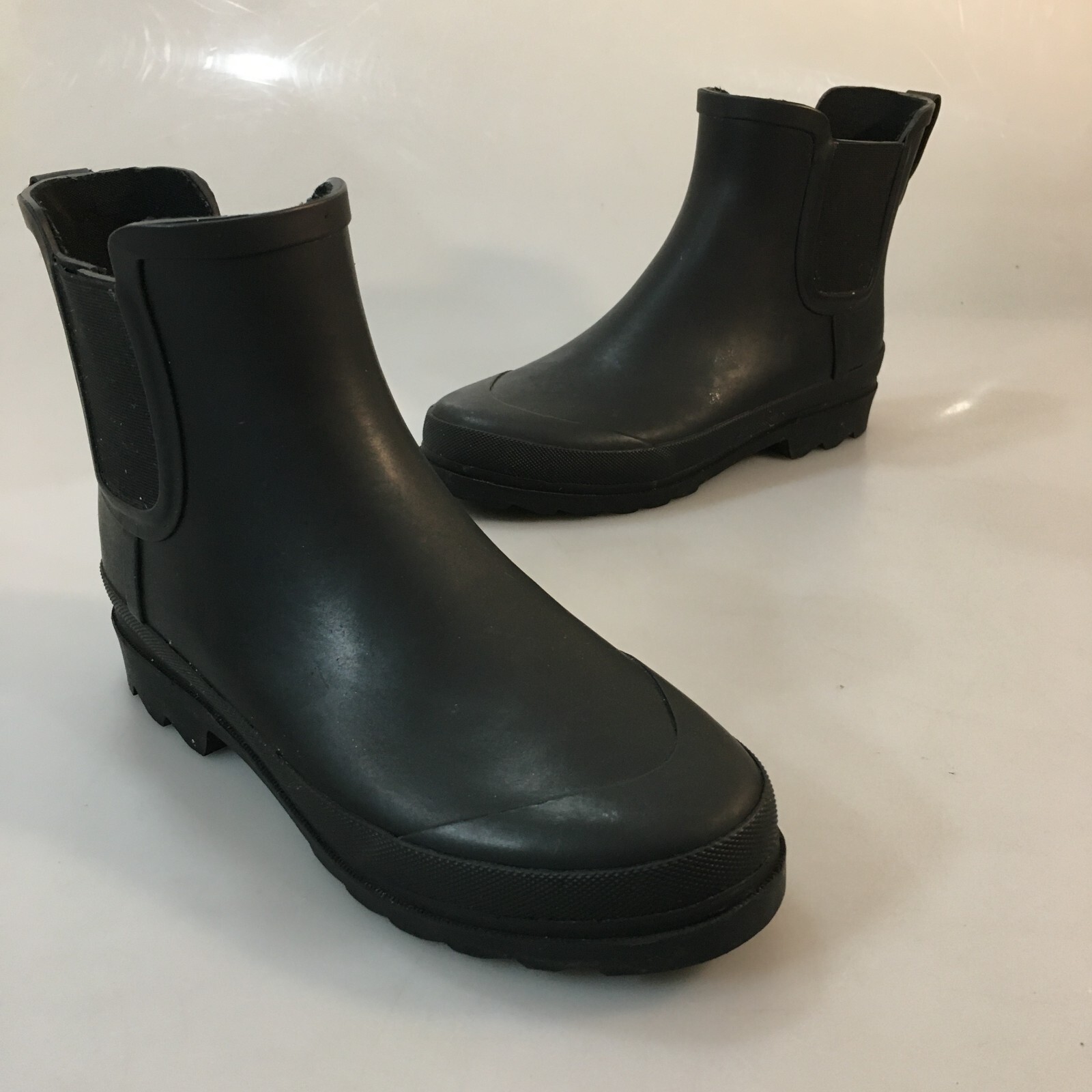 J. Crew 8 Black Short Lug-Sole Chelsea Rubber Ankle Rain