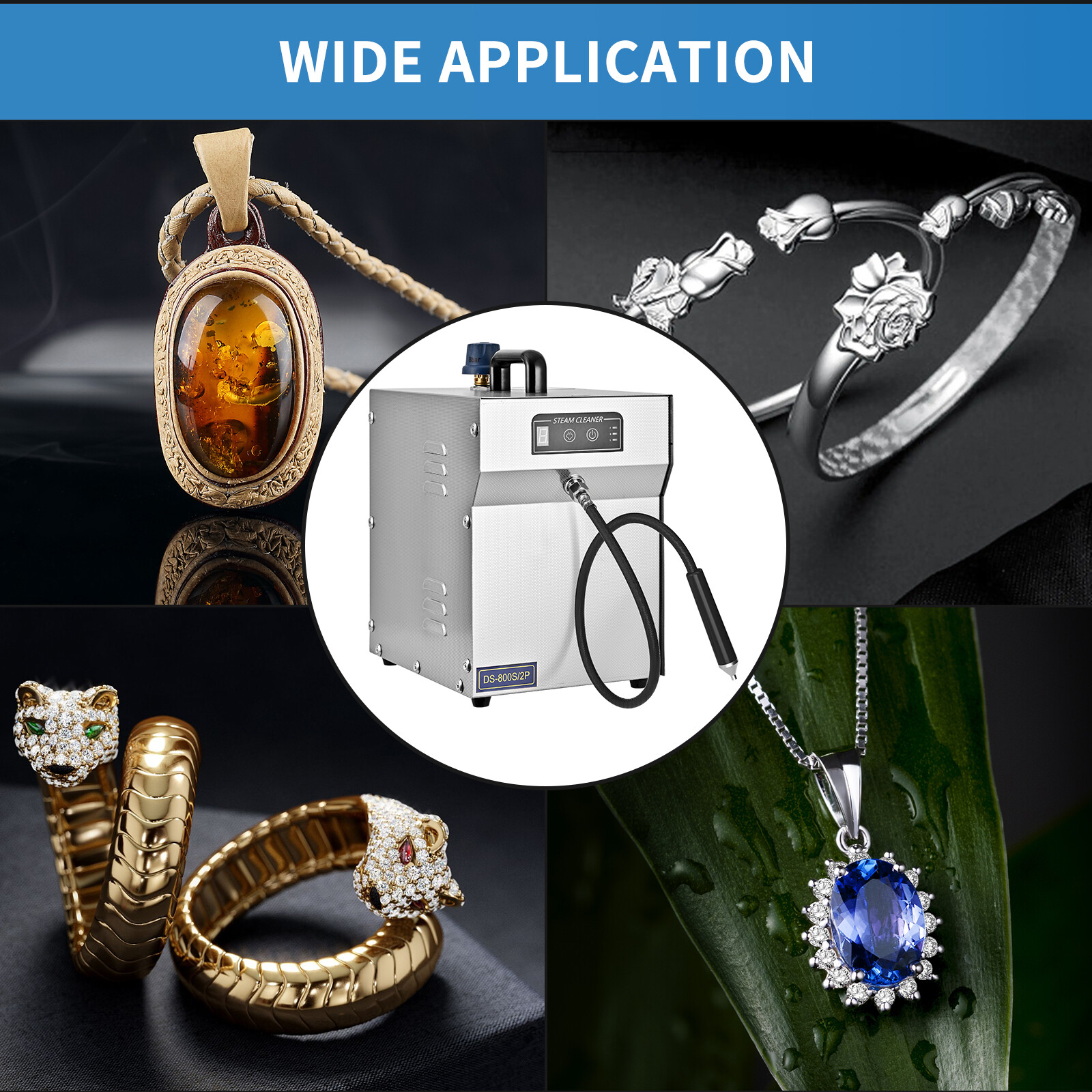 Jewelry Steam Cleaner Spray Gun&Fixed Noozle Stainless Steel Pressure Adjustable