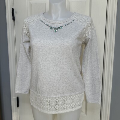 DEMOCRACY long sleeve shirt lace trim Turquoise Rhinestone Neck Boho Western L