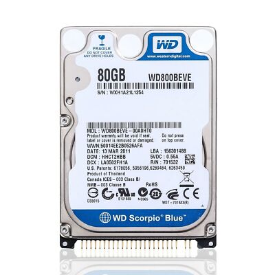 Western Digital 80GB WD800BEVE 5400RPM PATA IDE 2.5'' Laptop HDD Hard Disk Drive