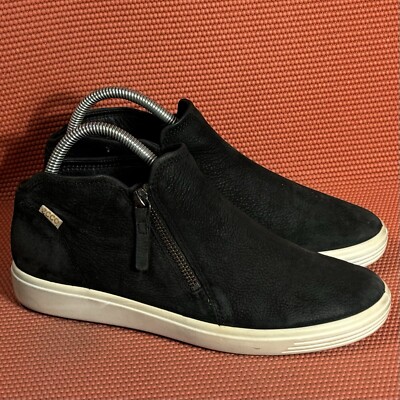 ECCO Soft 7 Women's Nubuck Zip Bootie Black Sz 8 US 39 EU