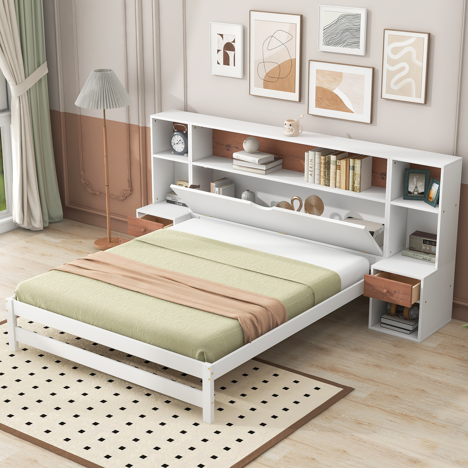 With Storage Headboard And Drawers Nightstand White