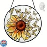 Sizavi Sunflower Suncatcher Butterfly Stained Glass Suncatchers 7.87 Inch Stained Glass Ornament for Home Decor Indoor Wall Art for Mother Women Friends