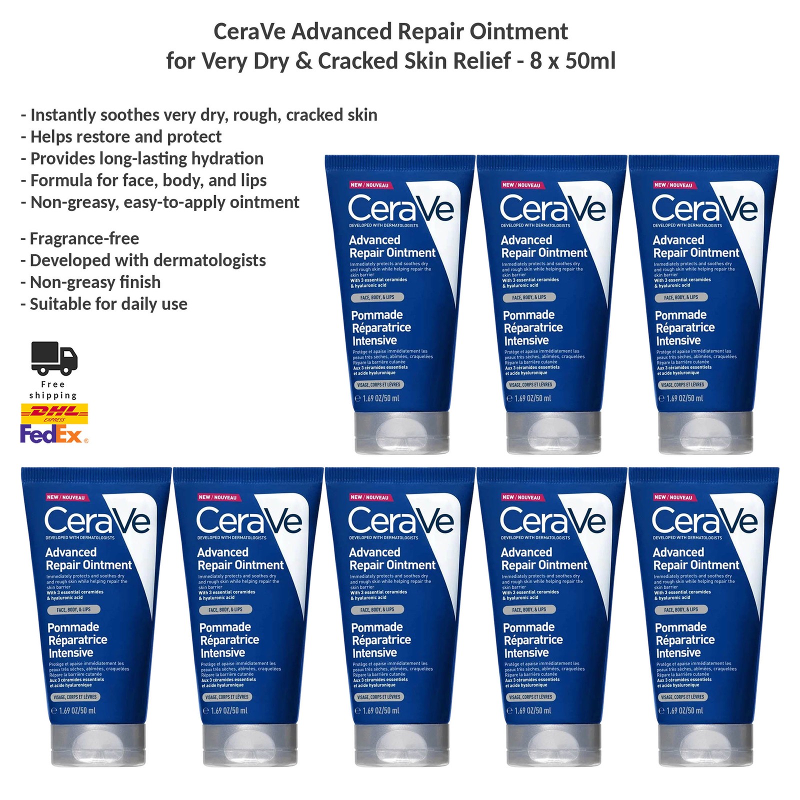 CeraVe Advanced Repair Ointment for Very Dry & Cracked Skin Relief 8x50ml