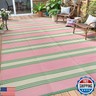 Lahome Striped Outdoor Plastic Straw Rug, Reversible Outdoor Rug Waterproof 9x12 Rugs for Patio, RV Camping Rug Picnic Mat Outside Large Carpet for Beach Deck Backyard Balcony(Pink/Green,9'x 12')