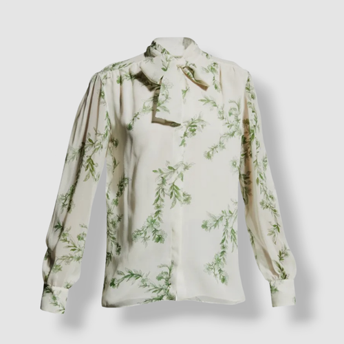 Pre-owned Giambattista Valli $1680  Woman Ivory Vine Print Silk Blouse Size It44 Us8 In White