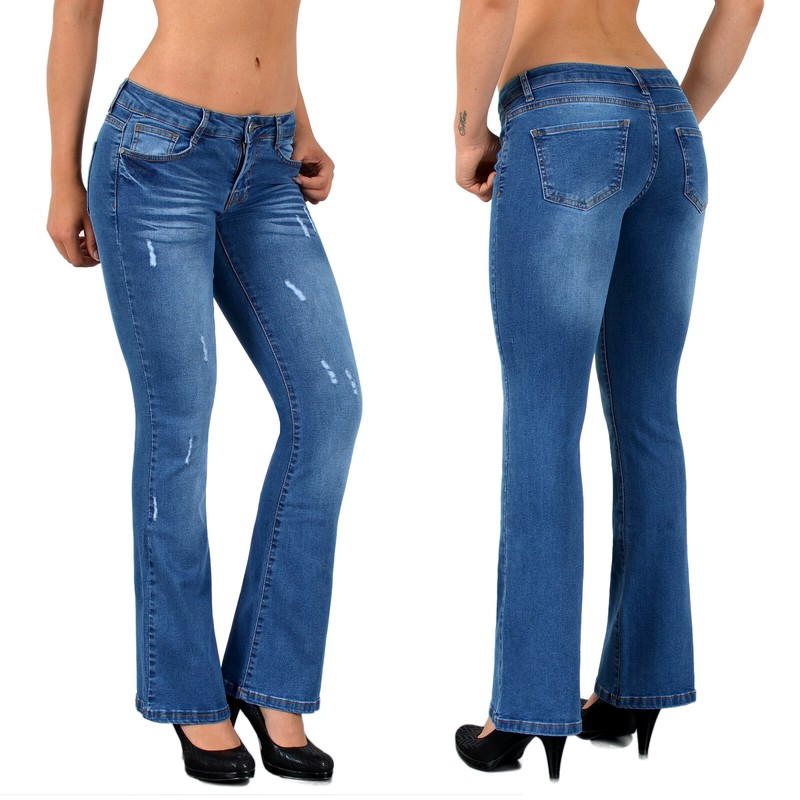 Damenmode Damen Denim Schlaghose Bootcut Jeans Hose Jeanshose High Waist Huftjeans Stretch Kleidung Accessoires Items Aurora Com Gt
