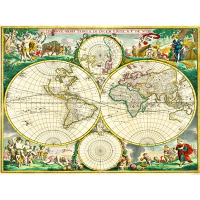 Map Antique World Globe Hemisphere Illustrated Art Canvas Print