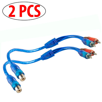 2pcs RCA Y Splitter Audio Jack Cable Adapter 1 Female to 2 Male Connector Blue