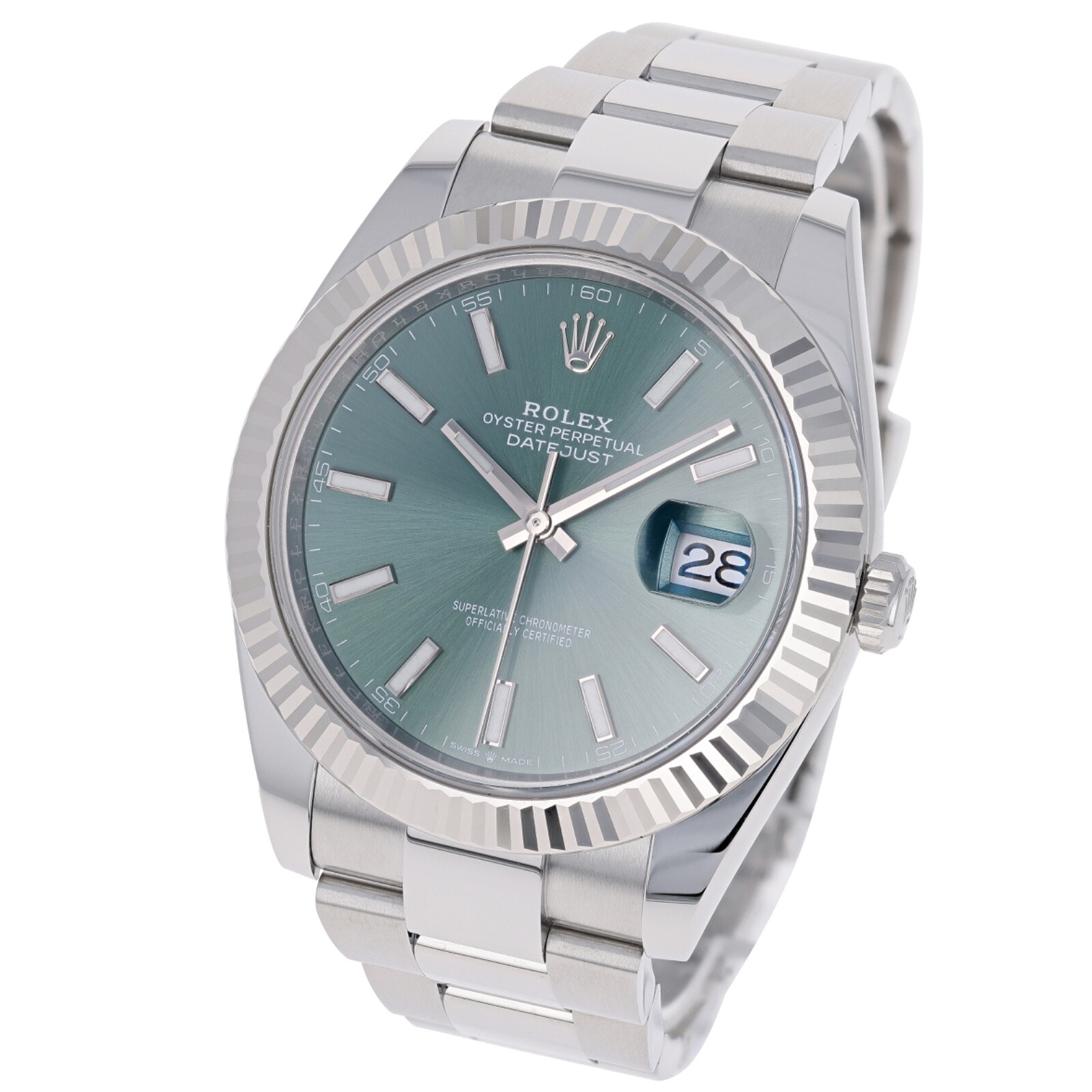 Pre-owned Rolex Datejust 41 Mm 126334 Mint Green Unworn 2024 Oyster